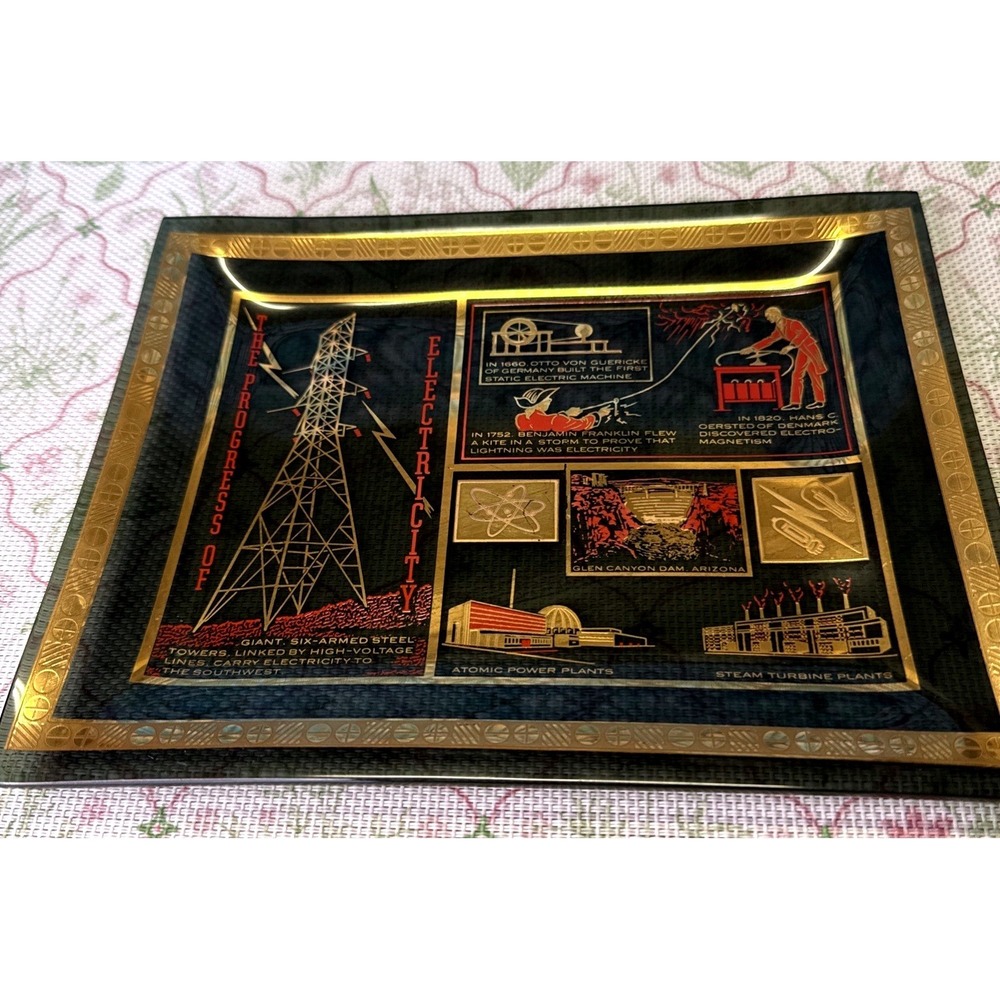Vintage Story Electricity Glass Plate Industrial Electric Co Phoenix AZ